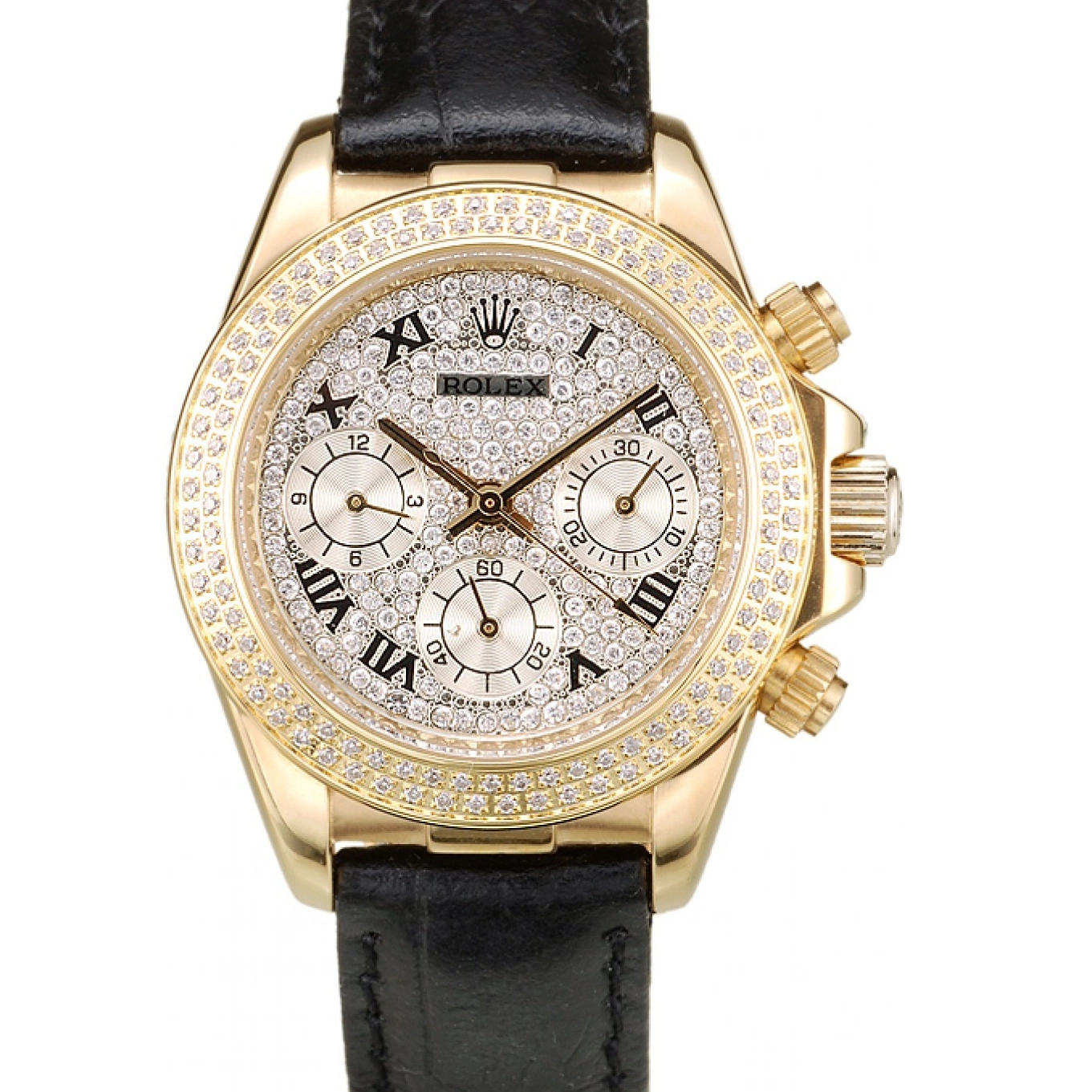 Aaa replica watch Crystal Daytona Rolex Studded Bezel Studded Case Crystal Dial Lady 98238 Gold 0604